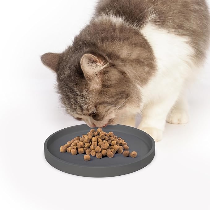 Arespark Pet Silicone Food Mat, Set of 2 Nonslip Waterproof Feeding Bowl Mat with Raised Edges for Food and Water Prevent Spills, Round Eating Tray for Dog Cat Puppy Kitten, 6'' x 6''