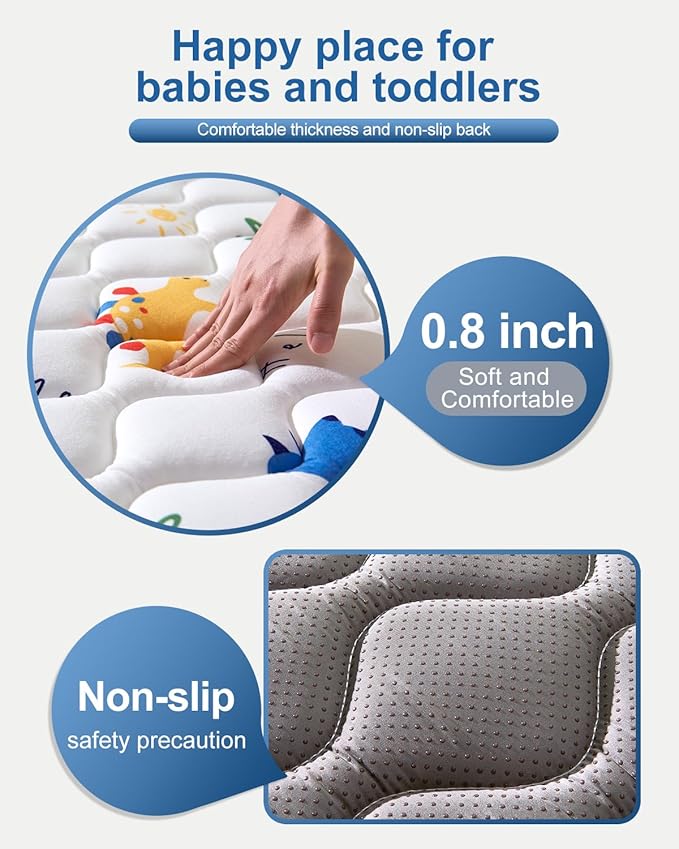 Odorless Premium Foam Baby Play Mat 79" x 59", Soft Microfiber Fabric Crawling Mat for Floor- Comfortable and Hypoallergenic, Non-Slip Cushioned Floor Playpen mat for Infants,Babies,Toddlers