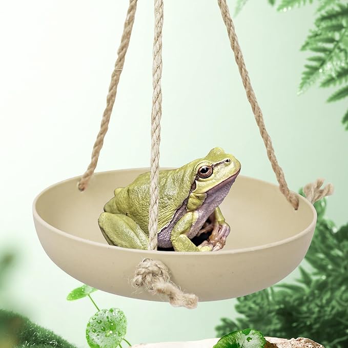 Frog Swing Toys, Plastic Reptile Amphibian Climbing Toys, Tank Aquarium Terrarium Decoration Accessories, Suitable for Frog Gecko Lizard Chameleon Hermit Crab (Beige, Small)