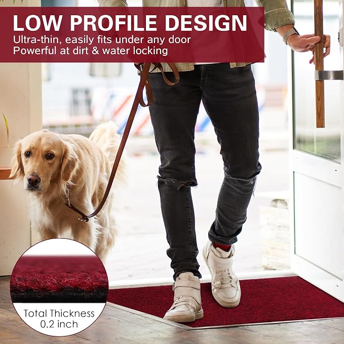 Indoor Ultra Thin Doormat, Low Profile Inside Doormats, Non Slip Rubber Backing
