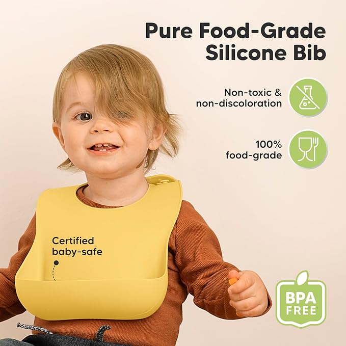 KeaBabies 2-Pack Silicone Baby Bibs for Eating - Sturdy Food-Grade Silicone Bibs for Babies Girl, Boy, Large Food Catcher, Clean & Put On Easily, Waterproof Toddler Feeding Essentials (Valiant)