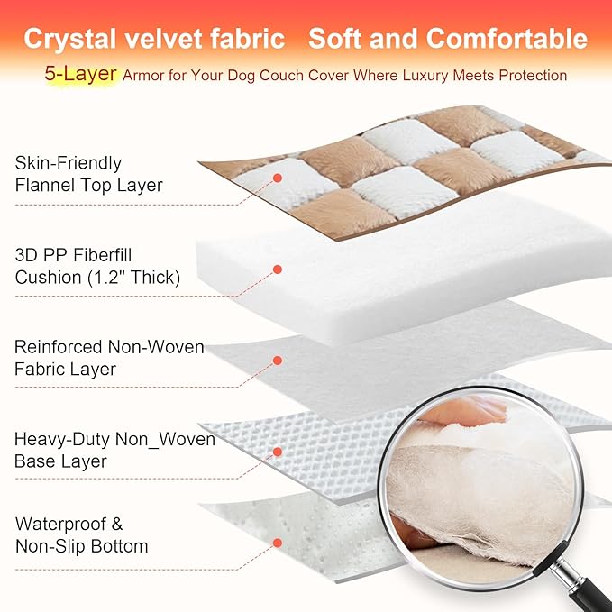 Dog Couch Cover for Washable, Non-Slip Plaid Square Sofa Cushion Protector, Soft, and Multi-Functional Pet Friendly Sofa Cover for Cats Dogs (27.6 x 82.7 inch, DarkCoffee)