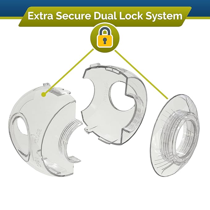 Door Knob Safety Cover for Kids (6 Pack) Hard-to-Remove Dual-Lock Door Handle Covers for Kids - Reusable Baby Proof Door Knob Locks - Installs Easily, No Tools Needed (Transparent)