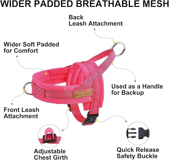 BEAUTYZOO Dog Harness for Small Dogs, No Pull Dog Harness and Leash Set, Soft Escape Proof Puppy Vest Harness with Handle, Reflective Lightweight Step in Harness for Girl Boy Dogs, Pink S