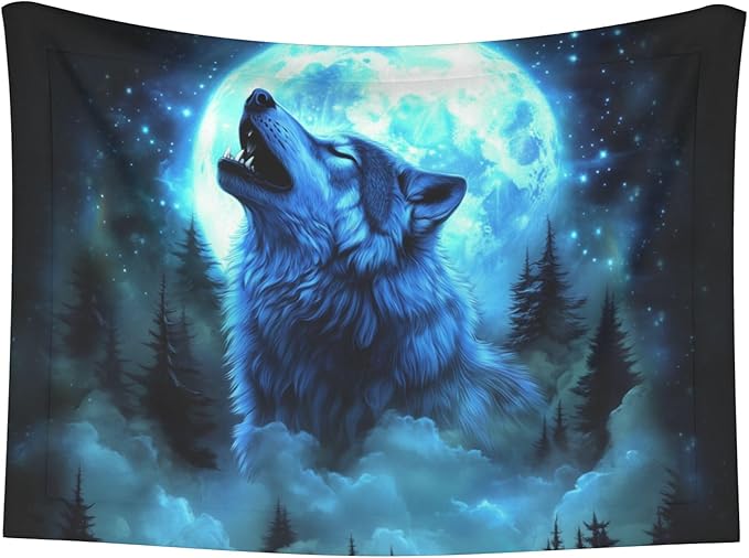 Wolf Blanket for Pet - Animal Throw Blanket 30x20 Moon Night Couch Blankets for Puppy Dogs Cats