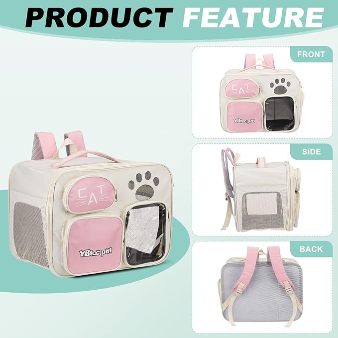 Cat Backpack Carrier, Breathable Dog Carrier Pet Supplies for Cats or Small Dogs Puppies, Intended for Hiking/Camping/Traveling (Pink, 16"x10"x12")
