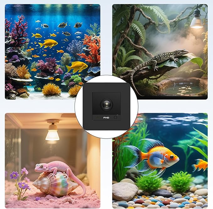 Aquarium Camera, 2K HD for Fish Tank & Reptile Terrarium, 140° Wide-Angle with Anti-Glare, Night Vision, WiFi Pet Camera with AI Motion Detection, 2-Way Audio, 24/7 Cloud/SD Recording