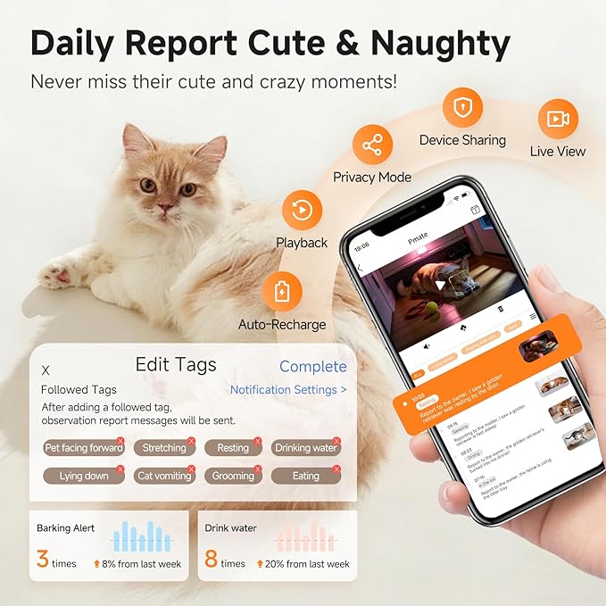 A3 AI Pet Companion Robot with 2K Camera – Smart Robot for Cats & Dogs, Auto Follow, Laser Toy, Night Vision, 2-Way Audio, AI Behavior Reports, Auto Recharge & App Sharing
