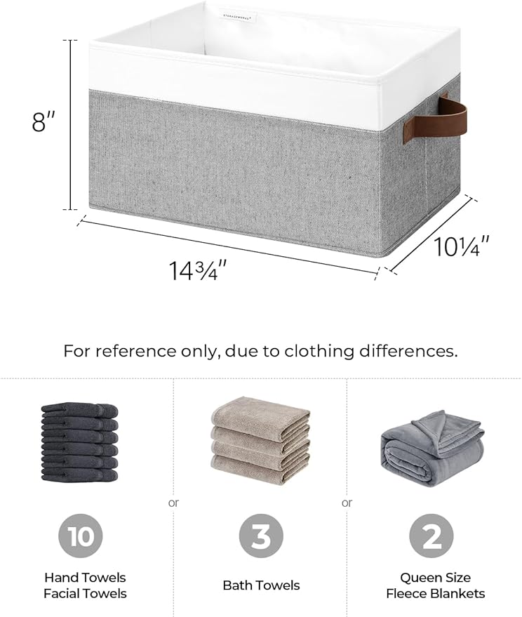 StorageWorks Storage Baskets for Shelves, Foldable Fabric Closet Storage Bins with Handles, Fabric Storage Bins Clothes Organizer, Gray and White, 3-Pack, Large