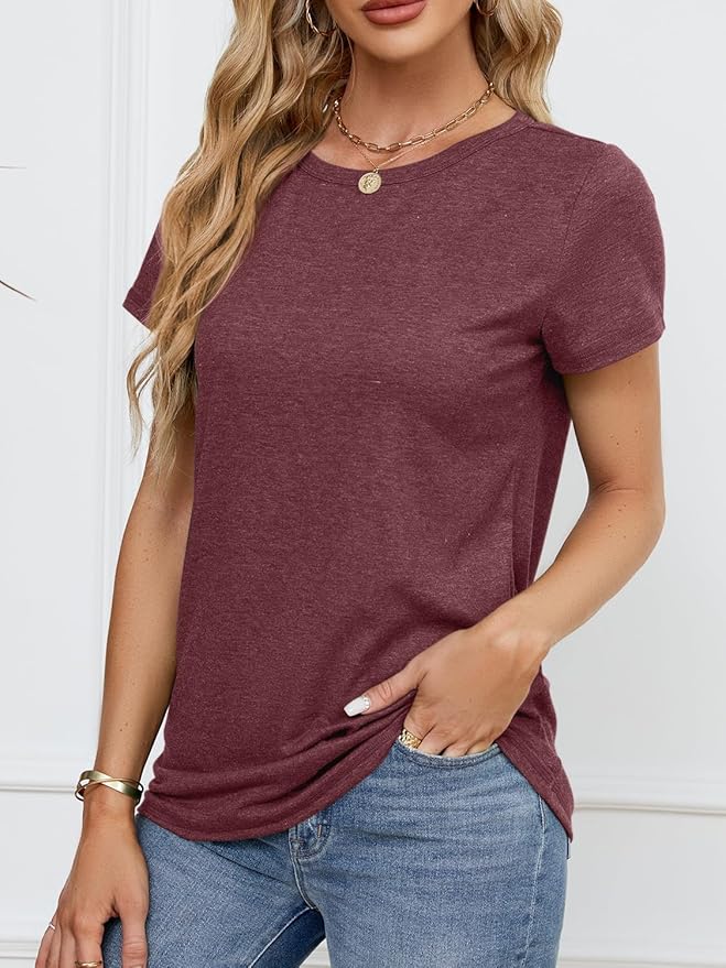 Soft Short Sleeve Shirts for Women, Crew Neck T Shirts for Women Loose Fitting Lightweight Top Basic Tee Shirt