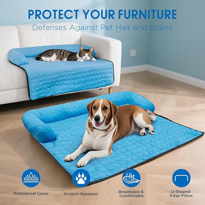 Large Cooling Dog Bed, Cooling Mat for Dogs | Machine Washable Couch Bed, Waterproof & Non-Slip Blanket Cover | Pad for Pets Indoor Outdoor(No Gel), L-40 x 35 inch