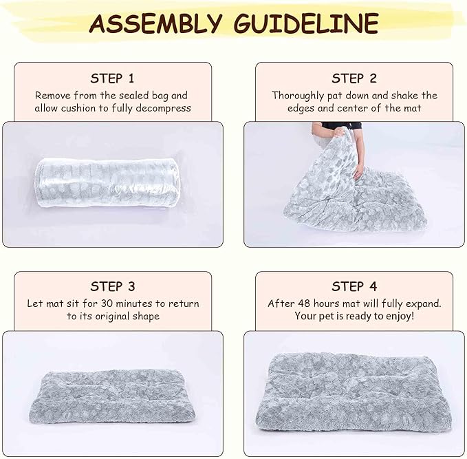 Washable Dog Bed for Small to Large Dogs, Calming Anti Anxiety Medium Dog Bed, Deluxe Plush Faux Fur Crate Beds, Comfy Fluffy Kennel Pad Pet Sleeping Mat with Non-Slip Bottom, 30"x20", Gray