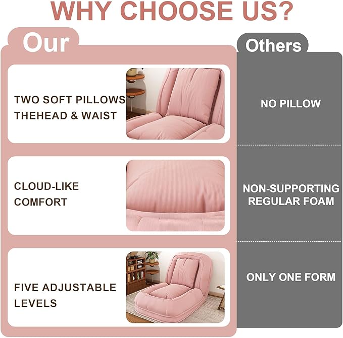 Oversized Human Dog Bed for Adult, Foldable Giant Human Pet Bed with 2 Soft Pillows, Large Sized Dog Sofa with 5 Adjustable Position for Humans, Metal Frame & Corduroy (Pink)