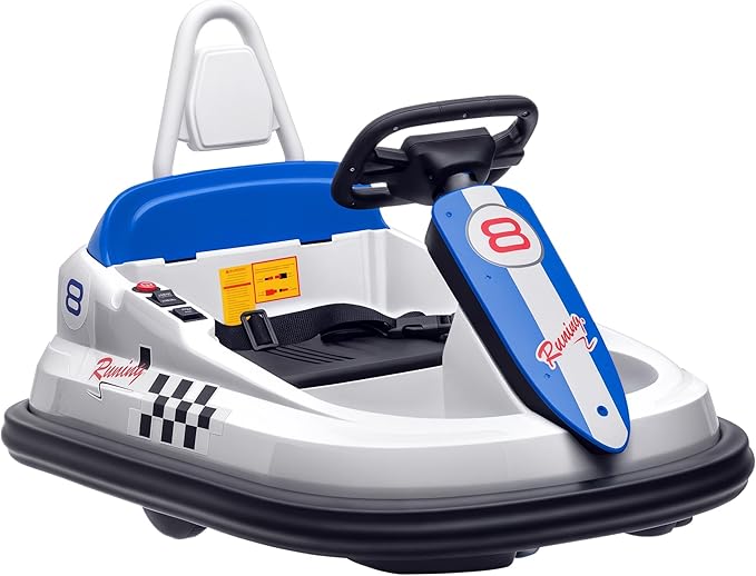 Aosom Toddler Bumper Car, 360° Rotation 6V Kids Electric Ride on Bumper Car with EVA Bumper Edges, Twins Motor, Songs, Horn, LED Lights, Safety Belt for 18-48 Months, White