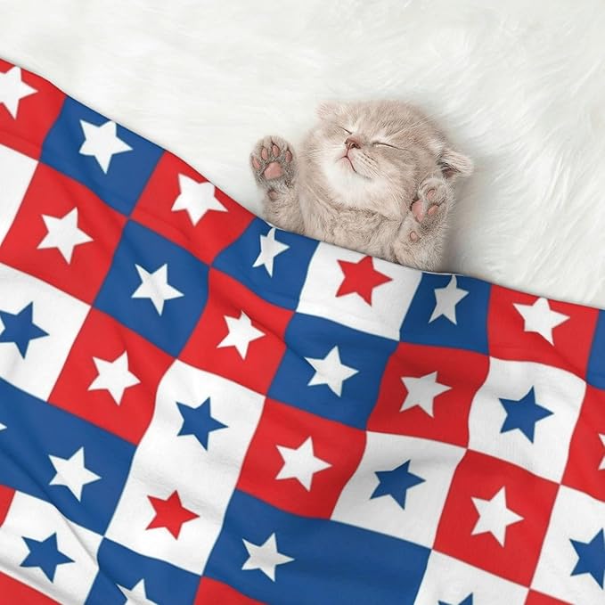 Reversible Dog Blanket for Beds Couches, American Flag Plaid Pattern, Double Sided Cat Blanket with Textured Dot Feel and Smooth Feel for Seasonal Comfort All Year