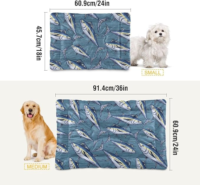 Marine Tuna Fish Pet Bed Cute Dog Bed Mat Absorbing Non Slip Pad Pet Sleeping Mat for Small, Medium, and Large Dogs Puppy Cat 24 in x 18 in