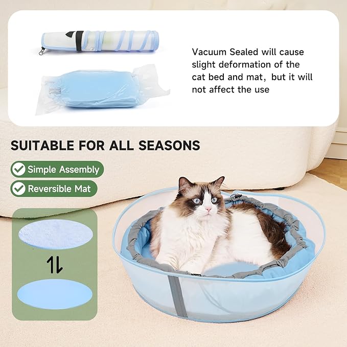 Cat Beds for Indoor Cats, Round Dog Bed for Small Dogs, Puppy, Kitten -Soft Plush Washable Cat Bed Calming with Protective Shield (Blue，21 Inches)