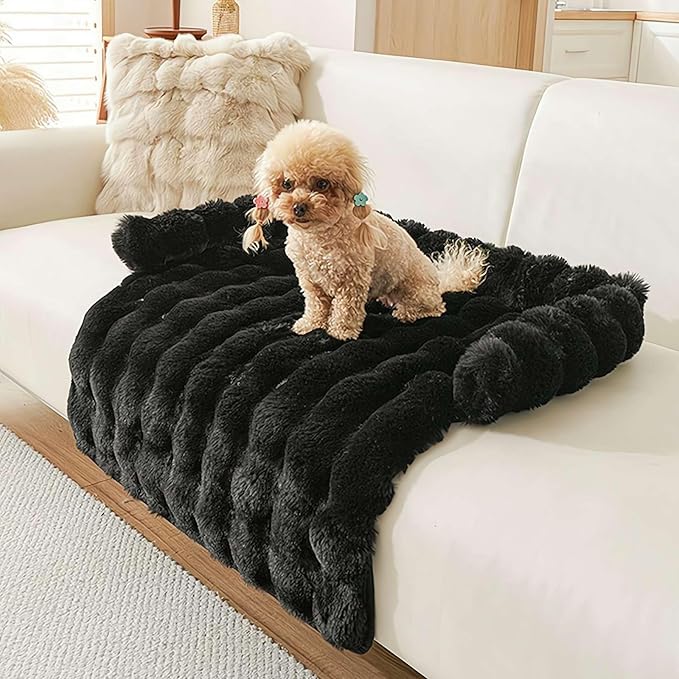 Waterproof Throw Blanket For Dogs & Indoor Cats,Dog Pad Washable Removable Couch Cover,Plush Long Fur Mat with Non Slip Silicone Base,Furniture Protector Gift for New Pet Parents,29.5"x29.5" (Black)