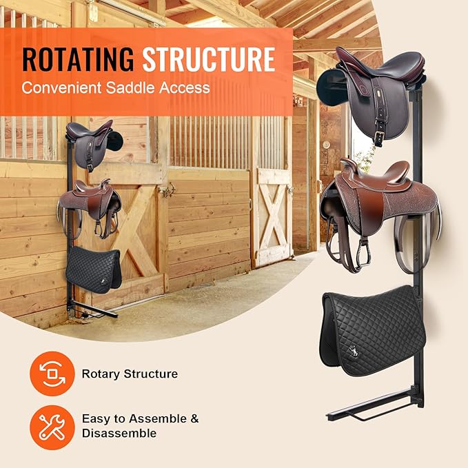 VEVOR Wall Mount Saddle Rack, 24 x 7 x 52 in, Four Tiers Horse Saddle Storage Rack, Heavy Duty Equestrian Western and English Saddle Stand, Horse Blanket Holder for Tack Room Organization