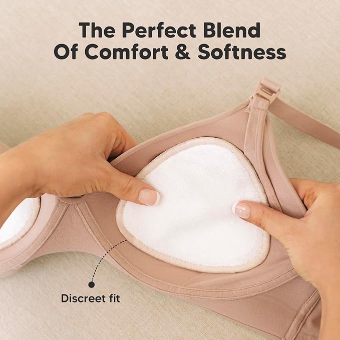 14-Pack Organic Nursing Pads - Washable Breast Pads for Breastfeeding, Nursing Bra Nipple Pads for Breastfeeding, Pumping Bra Reusable Breast Pad, Maternity Breastfeeding Bra Pad (Bare Beige, L 4.8")