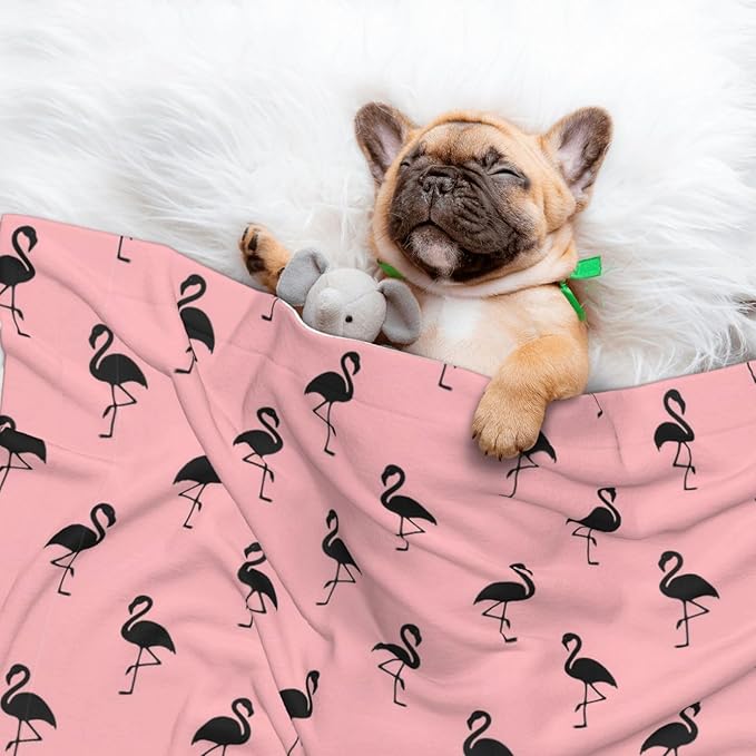 Double Sided Pet Mat for Dog Bed Topper Cat Blanket Furniture Protector, Pink Flamingo, Reversible Plush with Tactile Dot Pattern for Style Change