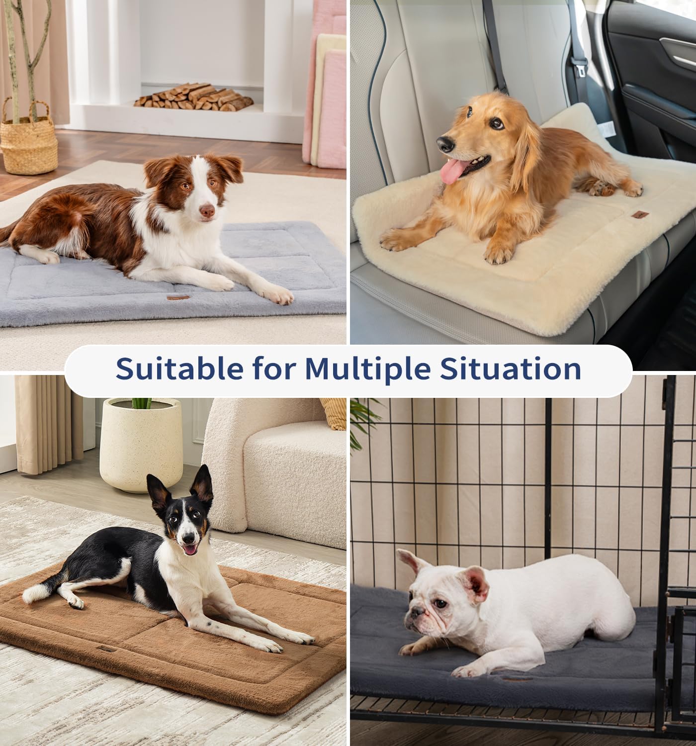 Made4Pets Dog Crate Pad Bed for Extra Large Dogs, Washable & Reversible, Anti-Slip Kennel Mat for Cozy Sleeping, Soft Fluffy Dog Bed for Indoor & Outdoor Use, 48"x30", Gray