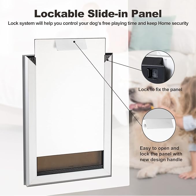 Giant Dog Door for Exterior Doors: Heavy Duty Aluminum Doggie Door, Extreme Weather Doggy Door for Large and Extra Large Dogs Up to 220 lbs, Dual Flap Insulated Dog Door, Lockable