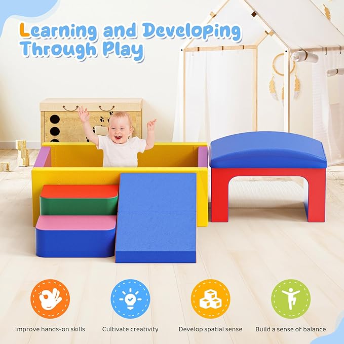 Lischwert Foam Climbing Blocks for Toddlers, Soft Play Ball Pit, Baby Climbing Blocks Soft Play Climbing for Toddlers with Foldable Block and Tunnel Indoor Climbing Toys for Toddler 1-3