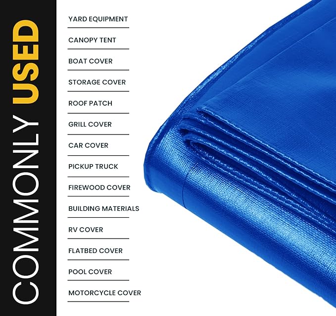 PROTARP Extra Heavy Duty 16 Mil Tarp Cover, Waterproof, UV Resistant, Rip and Tear Proof, Poly Tarpaulin with Reinforced Edges for Roof, Camping, Patio, Pool, Boat. (Blue 6′ X 8′)