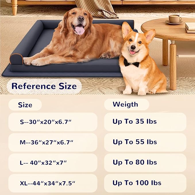 Dog Bed XL Indestructible Waterproof Big Dog Couch Orthopedic with Anti-Slip Mat, Memory Foam Pet Bed Washable (Blue)