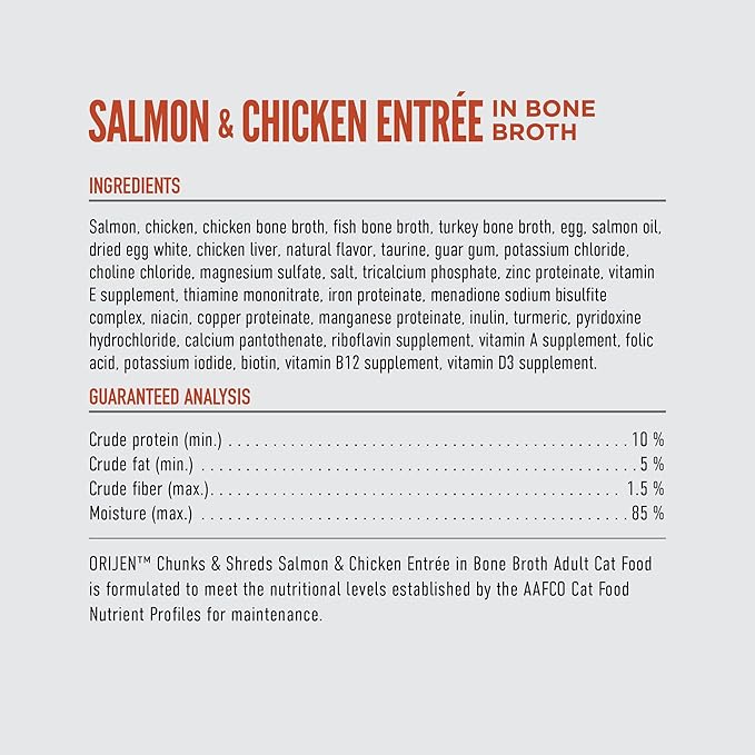 ORIJEN Chunks & Shreds Wet Cat Food Salmon & Chicken Entrée 3oz Cans (12 Count)