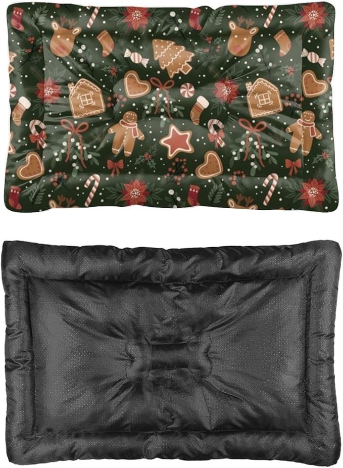 Festive Christmas Cookie Print Dog Bed Mat Washable Dog Bed Mat Pet Travel Unique Non- Slip Bottom Room Furniture Multi- Scenario Pet Mats Gift Printed Crate 24× 18 Inch