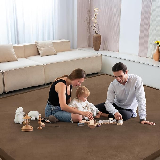 Baby Play Mat for Floor Tummy Time Mat Nursery Rug Muscle Mat Area Rug Playroom Rug Tatami Mat 9'2"x6'7" Memory Foam 1.3" Thick Crawling Mat for Babies,Toddlers, Infants, Kids,Floor Mat,Coffee