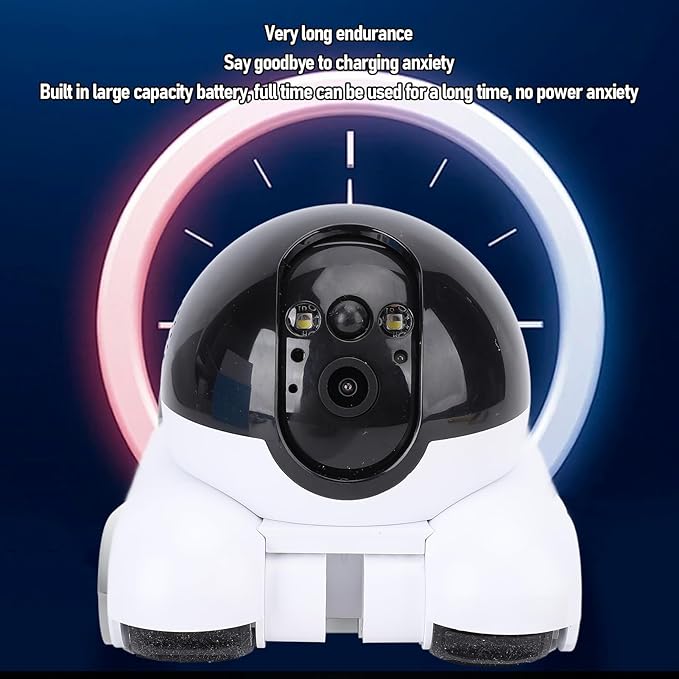 Pomya Robot Camera On Wheels, 2MP 1080P Dual Lens Rotatable, Movable Pet Camera with Phone APP, 2 Way Talk, Motion Detection, 5200mAh Battery, WiFi Indoor Security Camera for Dogs Cats