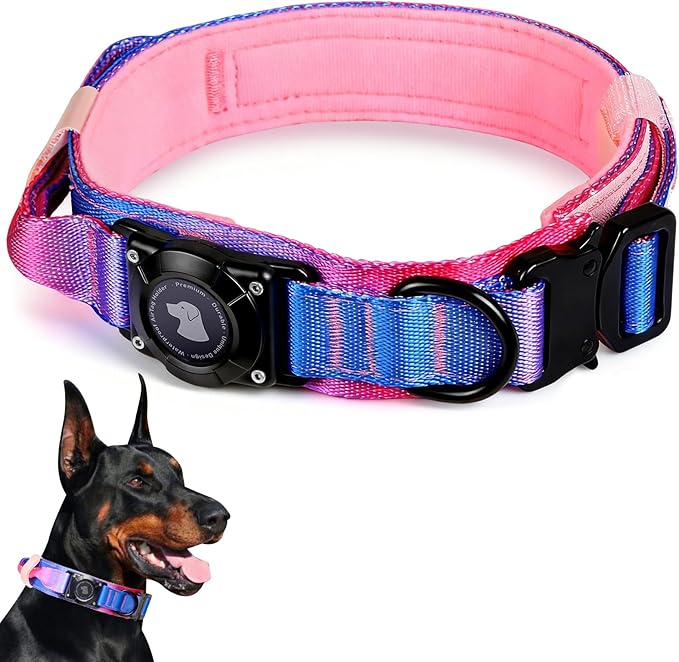 2026 Upgrade Waterproof AirTag Dog Collar, Military Tactical Dog Collar with AirTag Holder, Comfortable Control Handle and Metal Buckle, GPS Dog Collar Holder for Medium to Large Dogs (Snow Cone,XL)