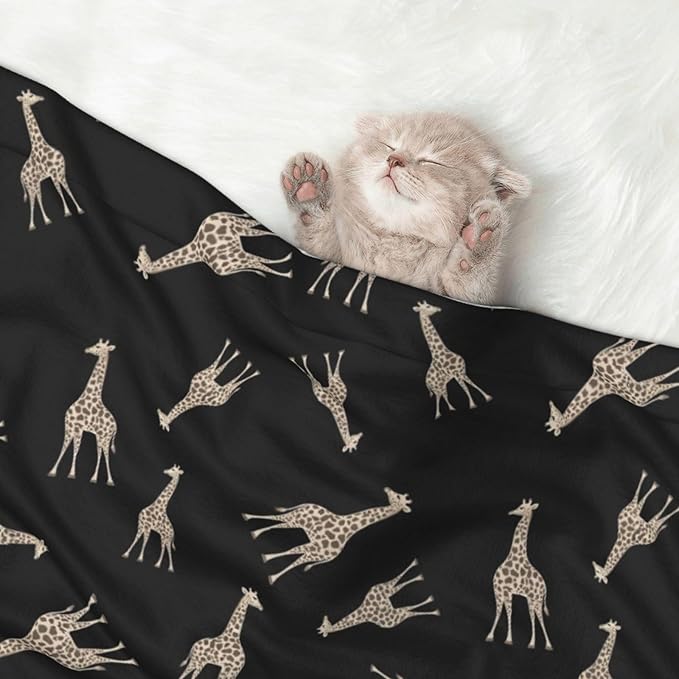 Reversible Plush Throw for Dogs and Cats, Giraffe Leopard Print On Black, Double Sided Blanket with Nubby Dot Side and Sleek Side Ideal for Cuddling Nesting Security