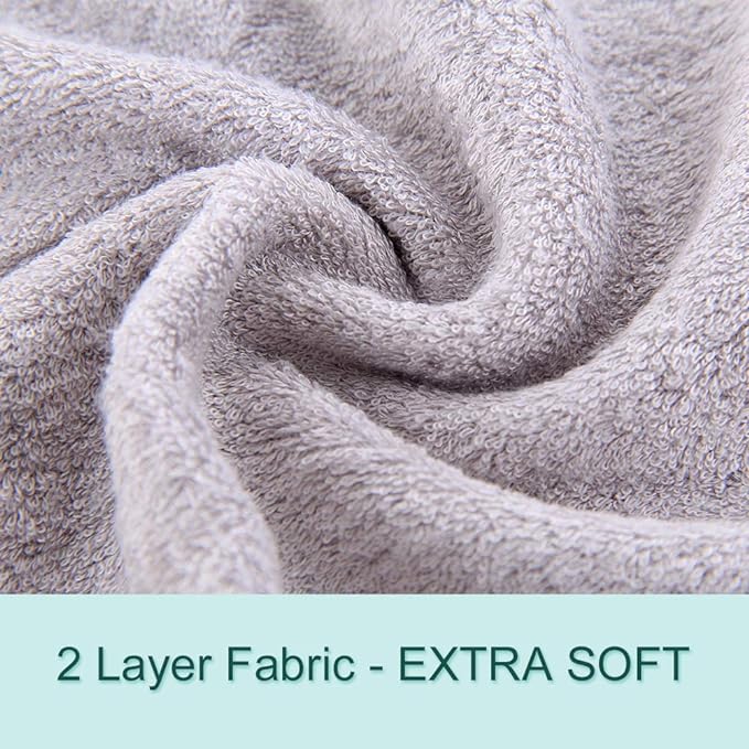 HIPHOP PANDA Baby Washcloths, Rayon Made from Bamboo - 2 Layer Ultra Soft Absorbent Newborn Bath Face Towel - Reusable Baby Wipes for Delicate Skin - Grey, 6 Pack