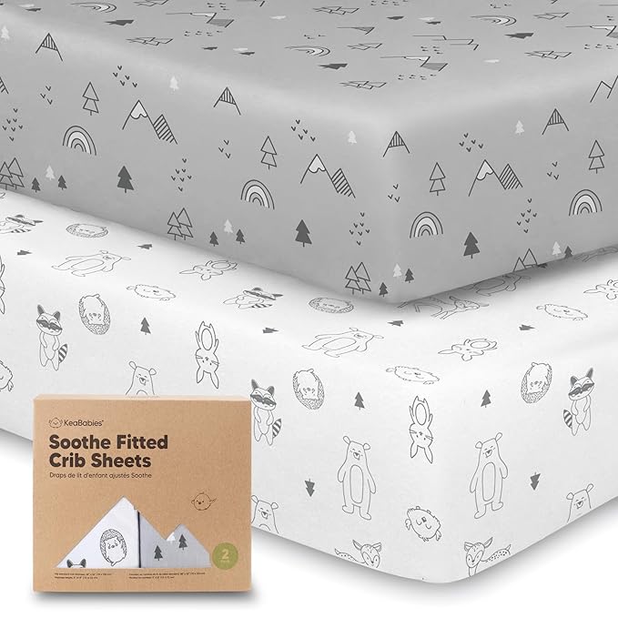 KeaBabies 2-Pack Organic Crib Sheets for Boys, Girls - 52x28 Fitted Crib Mattress Sheet Neutral, Breathable Jersey Cotton Cover for Baby Bed, Toddler Mattress, Soft & Cute Prints (Woodland)