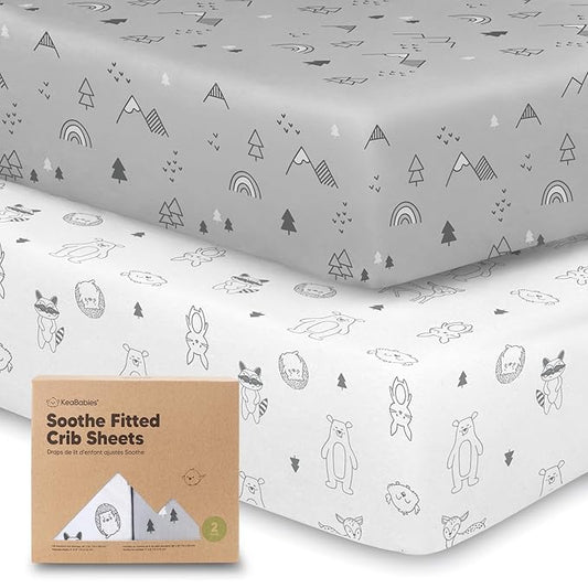 KeaBabies 2-Pack Organic Crib Sheets for Boys, Girls - 52x28 Fitted Crib Mattress Sheet Neutral, Breathable Jersey Cotton Cover for Baby Bed, Toddler Mattress, Soft & Cute Prints (Woodland)