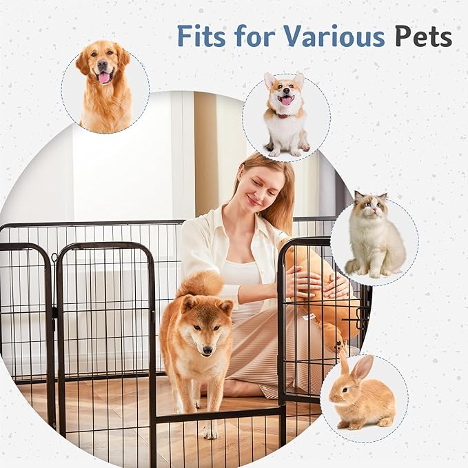 DUMOS Dog Playpen Indoor, Metal 40 Inch 8 Panels Foldable Pet Fence with Door, Outdoor Small Medium Large Dog Puppy Portable Exercise Play Pen for RV Camping, Trips, Play Yard