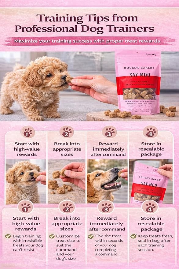 Say Moo Dog Treats. Bocces Bakery. Soft & Chewy Beef & Cheddar Recipe. 1.5 lb.