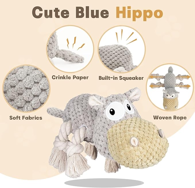 Dog Toys for Aggressive Chewers - Squeaky Dog Toys to Keep Them Busy for Large Dogs (Gray, Medium)