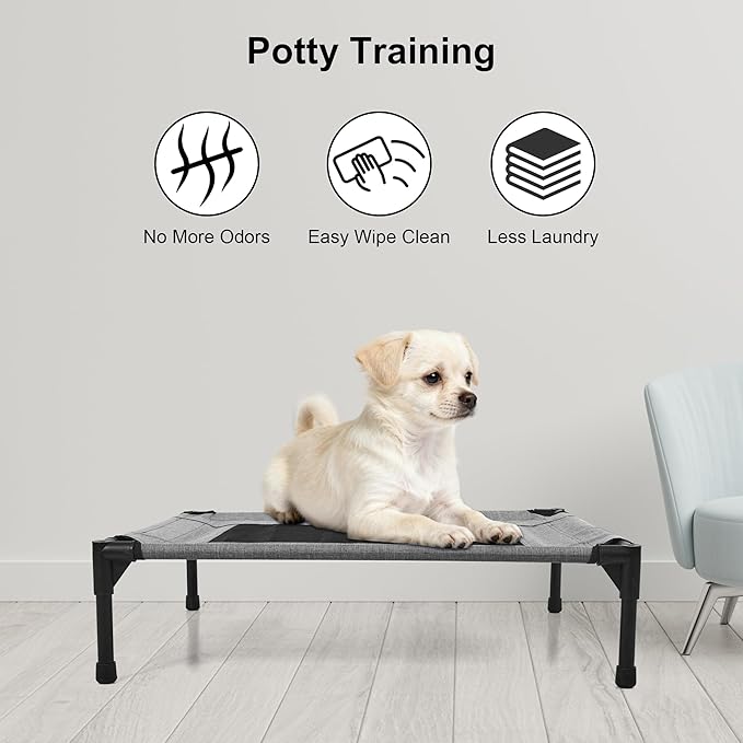 Raised Dog Bed Cooling Cot for Indoor Outdoor Use Portable Waterproof Mesh Pet Bed Washable for Large Medium Small Dogs, Grey