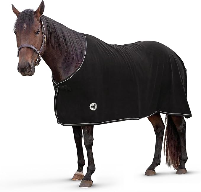 Jeffers Equine Elite Fleece Horse Cooler Blanket, 78 Inch – Soft, Adjustable Fit, Lightweight, Easy Care, Moisture Wicking Cooling Sheet with Surcingle for Post Exercise, Travel for Horses – Black