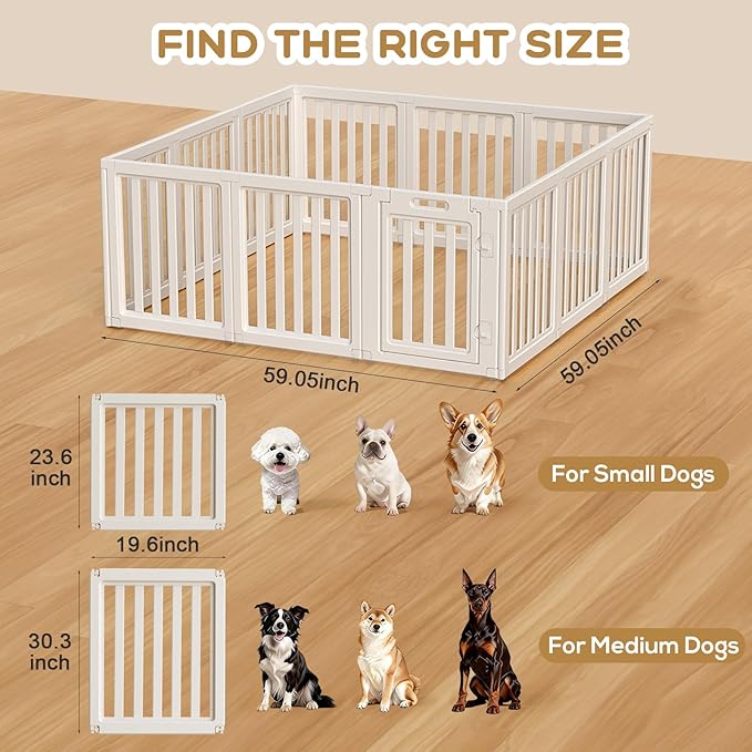 Clear Dog Play Pen,Pet Playpen with Door,Easy to Clean and Install Puppy pens for Both Indoor and Outdoor use (White, 23.6 inch Height, 12 Panels)