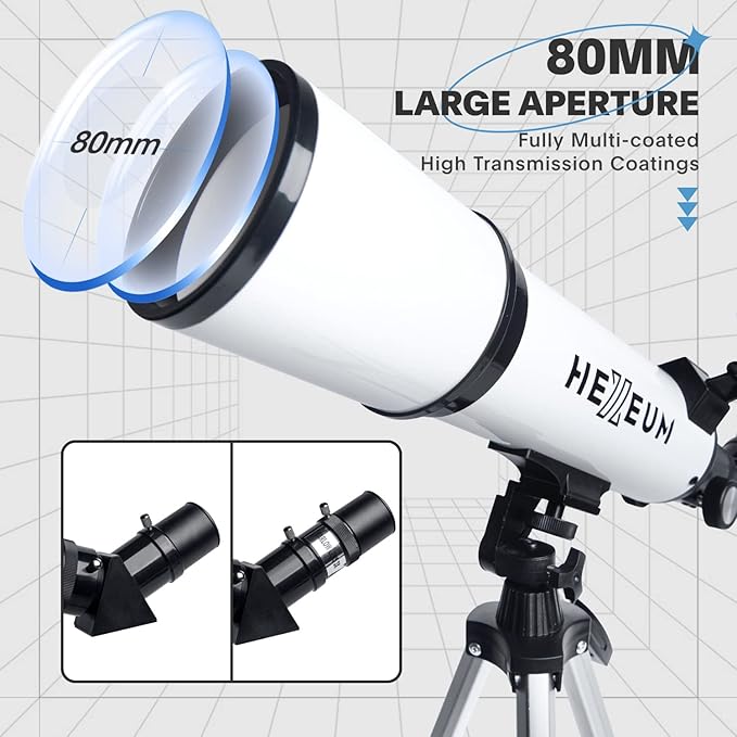 Telescope 80mm Aperture 600mm - Astronomical Portable Refracting Telescopes Fully Multi-Coated High Transmission Coatings AZ Mount with Tripod Phone Adapter, Wireless Control, Carrying Bag.