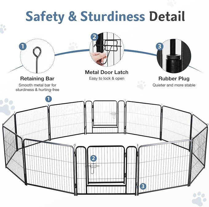 DUMOS Dog Playpen Indoor, Metal 32 Inch 12 Panels Foldable Pet Fence with Door, Outdoor Small Medium Large Dog Puppy Portable Exercise Play Pen for RV Camping, Trips, Play Yard