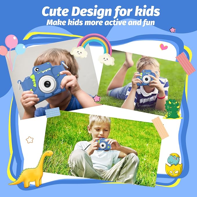 Upgrade Dinosaur Kids Camera, Christmas Birthday Gifts for Girls Boys 3-12, 1080P HD Selfie Digital Video Camera for Toddlers, Cute Portable Little Girls Boys Gifts Toys for 3 4 5 6 7 8 9 Years Old