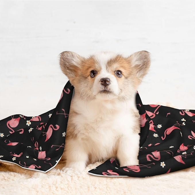 Two Sided Pet Cuddler Blanket for Anxiety Calming, Exotic Bird Pink Flamingos, Reversible Plush Design with Bubble Dot Pattern Provides Familiar Surface Anywhere