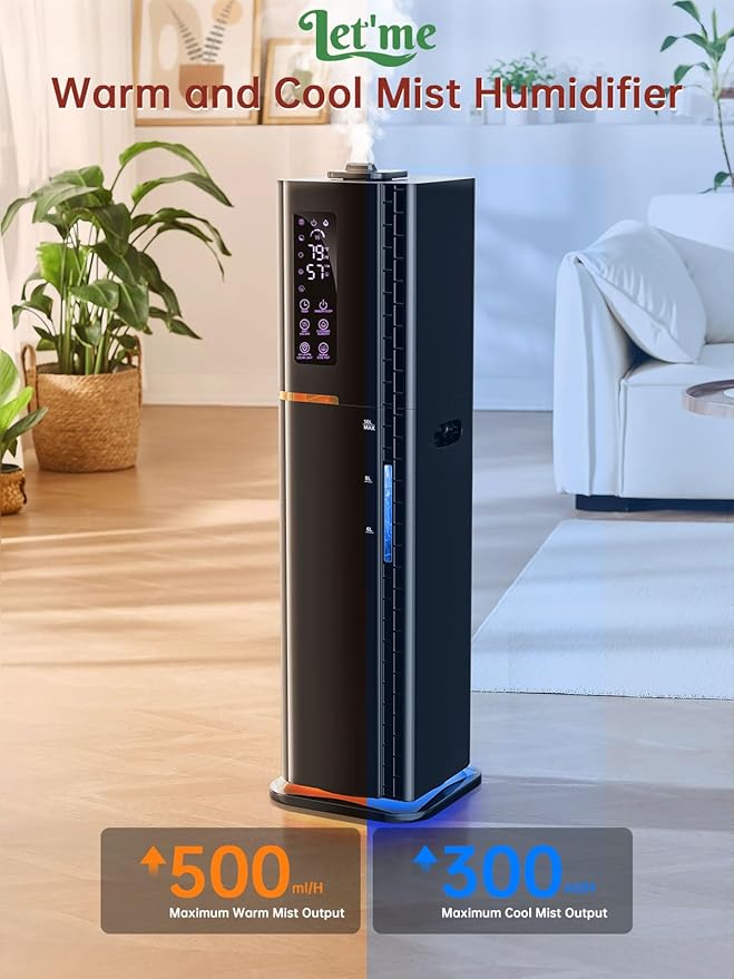 2.64Gal Humidifiers for Bedroom Large Room, Warm and Cool Mist up to 500ft², Top Fill Diffuser Ambient Light, 3 Mist Modes, 24H Timer, 35dB Quiet Humidifier for Home Office Plant